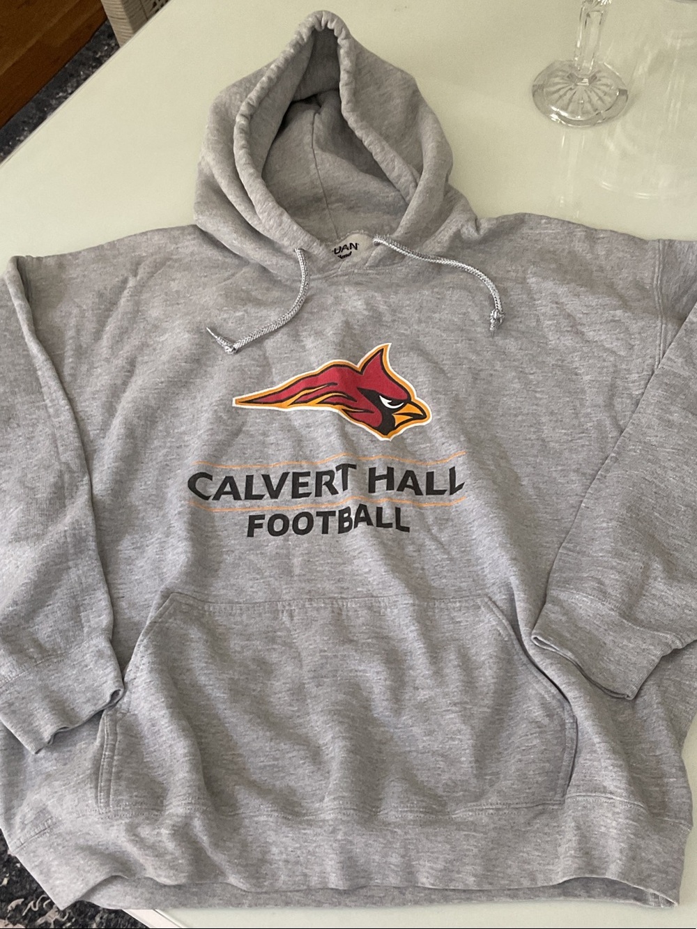 Calvert Hall Football Grey Hooded Sweatshirt with Cardinal Logo